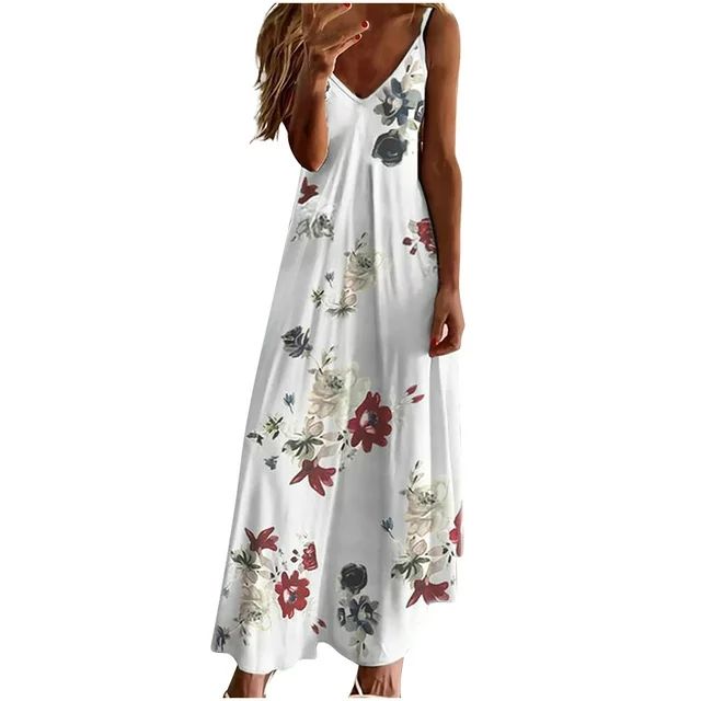 Aofany Spring Summer Dresses Fashion Women Summer Casaul Print Camis Sleeveless V-Neck Vest Dress | Walmart (US)