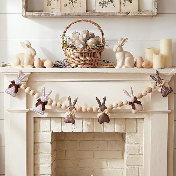 8.2 ft Easter Bunny Felt Garland 3D Cute Rabbit Pom Ball Banner Brown Holiday Decorative Hanging ... | Amazon (US)