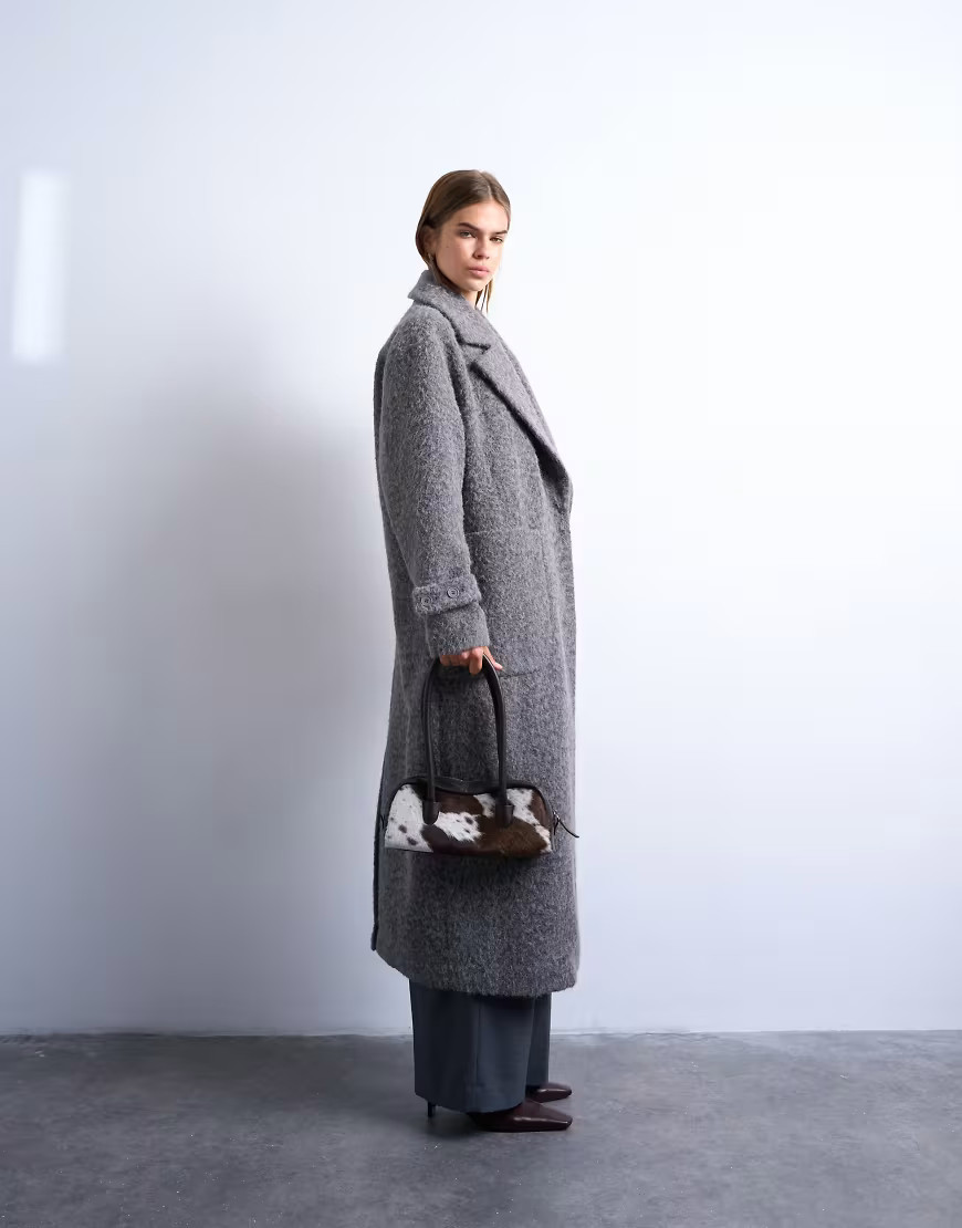 Topshop unlined soft brushed chuck on longline coat in charcoal-Grey | ASOS (Global)