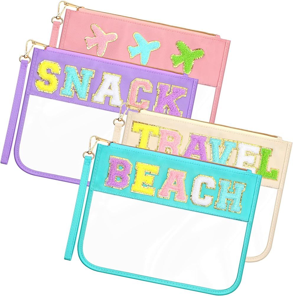 Remerry 4 Pack Clear Chenille Letter Bag Monogram Cosmetic Makeup Bag Travel Snack Beach Stuff Pa... | Amazon (US)