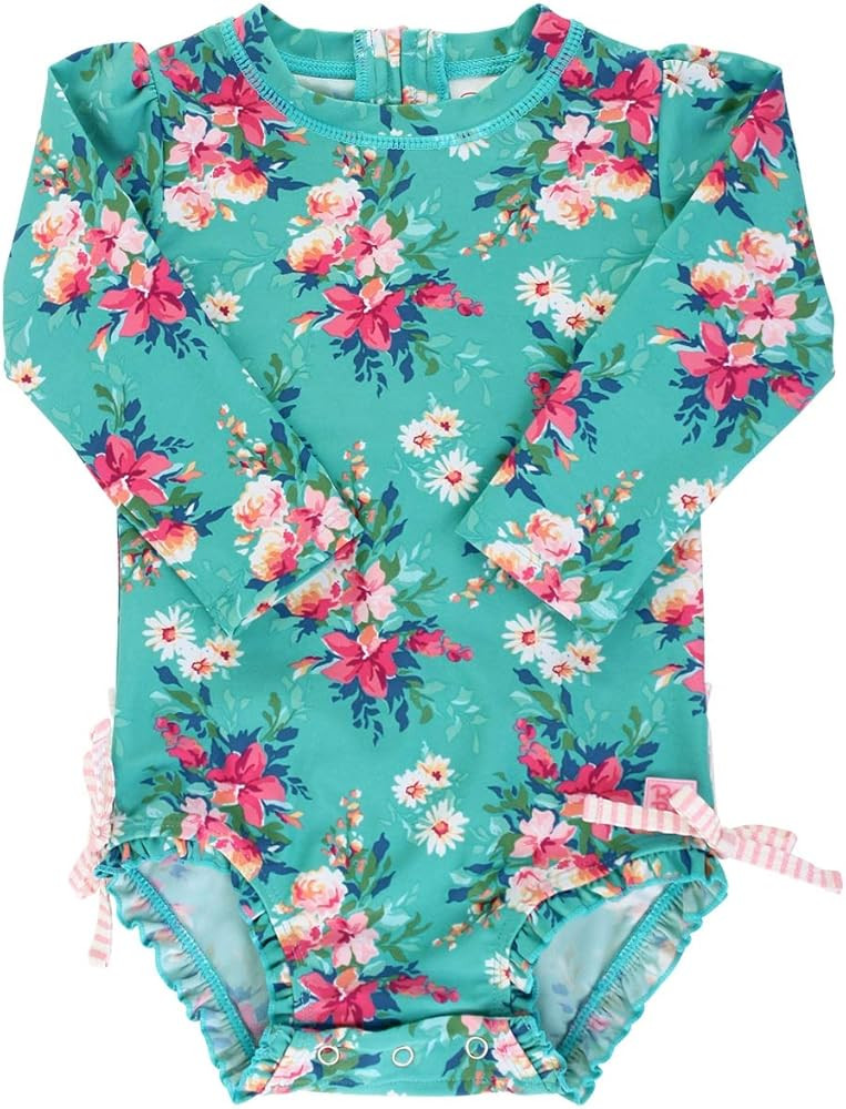 RuffleButts Baby Girls UPF 50+ Sun Protection Floral Printed Long Sleeve One Piece Rash Guard Swi... | Amazon (US)