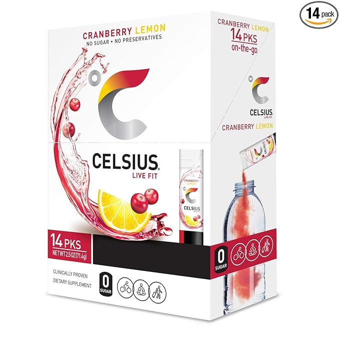 CELSIUS On-the-Go Powder Stick Packs, Cranberry Lemon, 2.5 Ounce (Pack of 14) | Amazon (US)