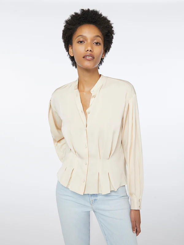 Silk Oversized Pintuck Top -- Parchment | Frame Denim