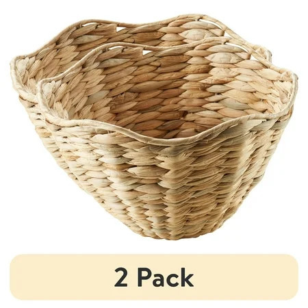 (2 pack) Home Decor Collection 10" Round Scalloped Woven Natural Water Hyacinth Decorative Bowl | Walmart (US)