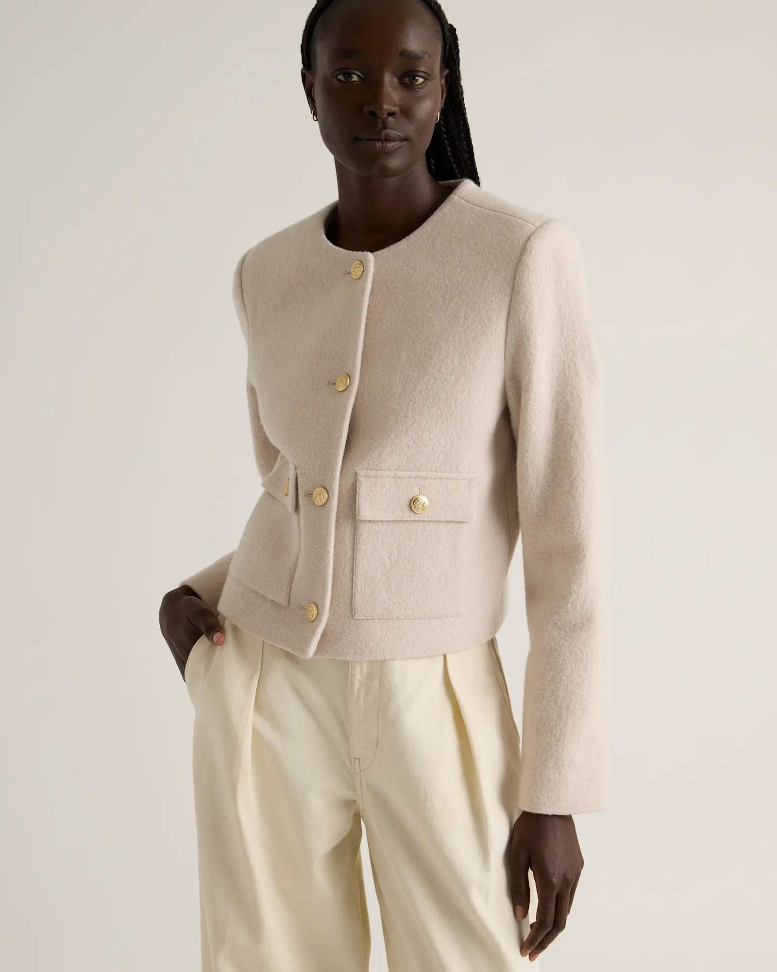 100% Merino Wool Collarless Cropped Jacket | Quince