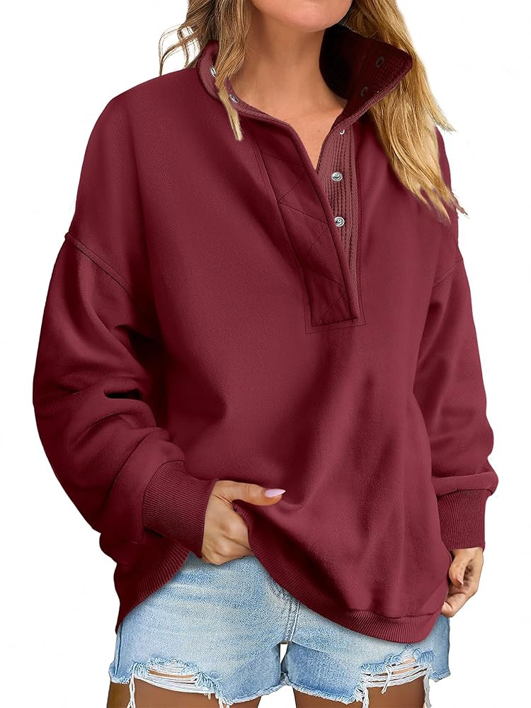 ANRABESS Womens Oversized Sweatshirt Long Sleeve Henley Pullover Tops 2025 Fall Casual Button Loo... | Amazon (US)