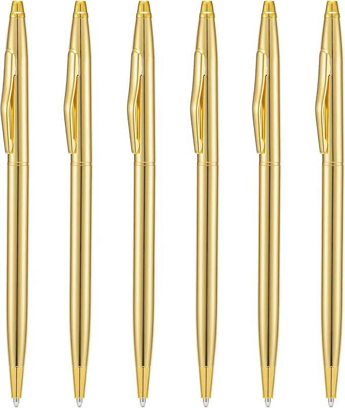 Wikult 6 Pieces Golden Slim Metal Ballpoint Pen, 1mm Medium Point Black Ink Smooth Writing, for B... | Amazon (US)