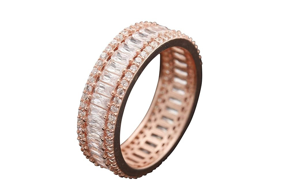 Turkish Special Baguette Topaz Jewelry 925 Sterling Silver Rose Gold Band Ring Gift for Her All S... | Amazon (US)