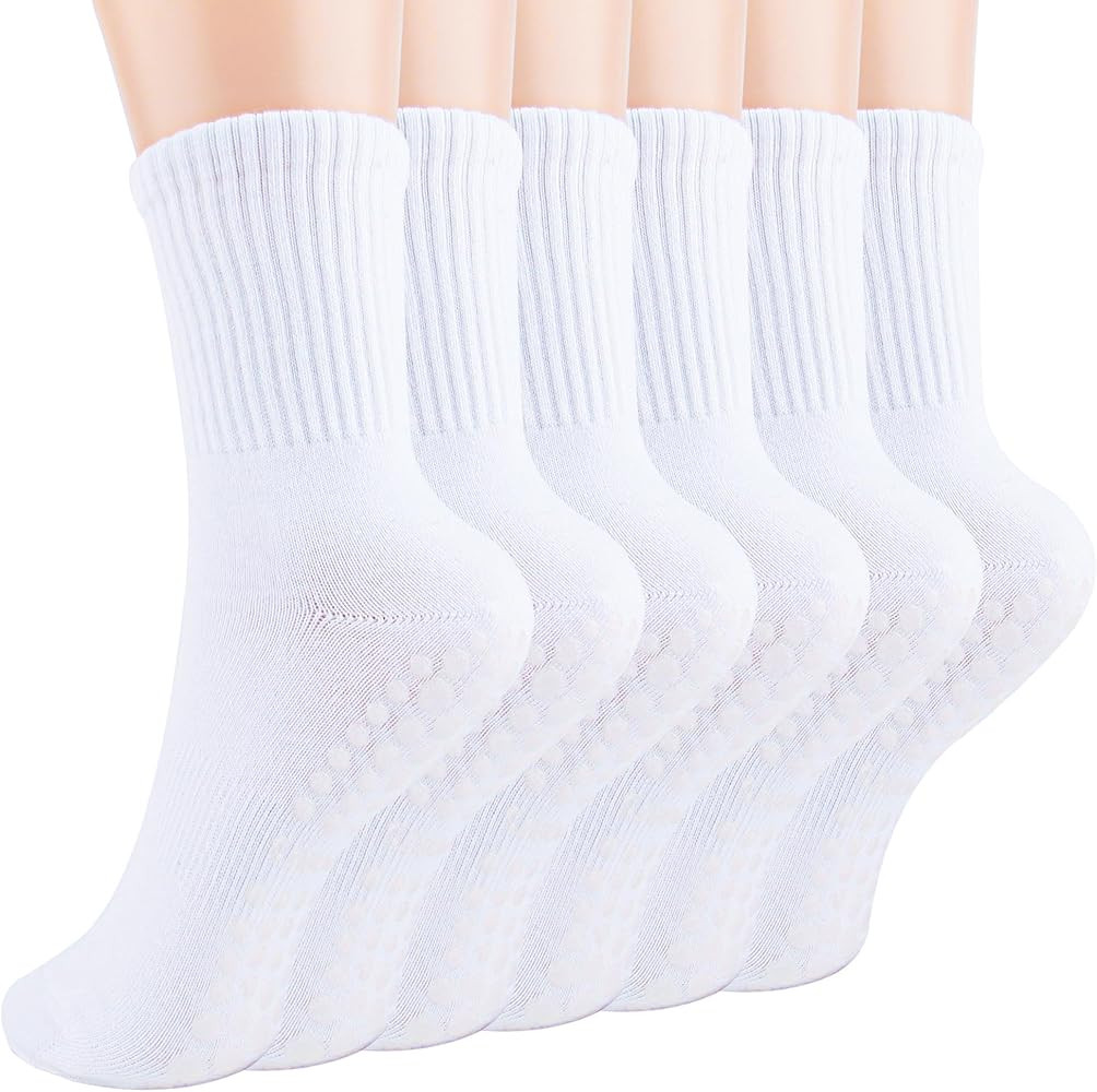 Pilates Yoga Socks with Grips for Women - Crew Length Ballet Barre Socks - Sticky Workout Hospita... | Amazon (US)