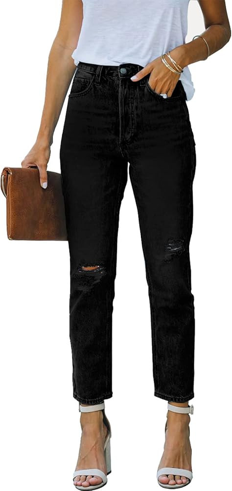 Metietila Women's Ripped High Waisted Jeans Distressed Stretch Straight Jean Denim Pants | Amazon (US)