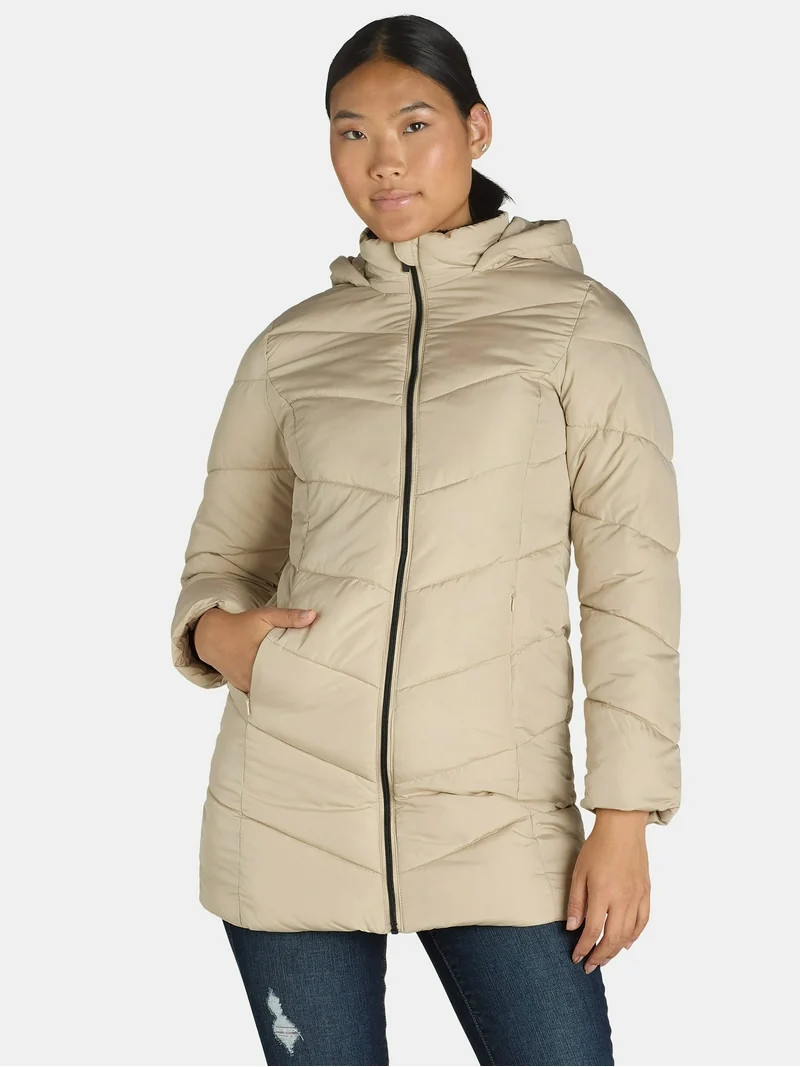 Big Chill Women's and Women's Plus Chevron Quilted Puffer Jacket with Hood, Sizes S-3X | Walmart (US)