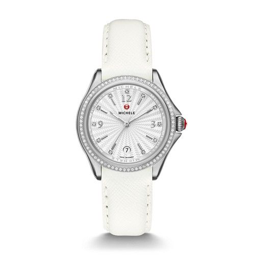 Michele Belmore Diamond, Diamond Dial White Leather Watch Mww29a000006 White | Michele Watches