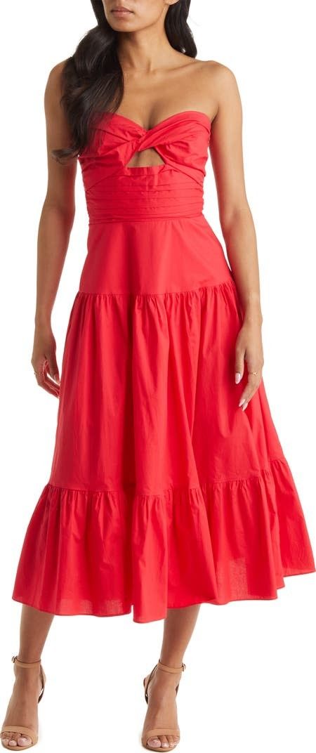 Strapless Cutout Cotton Midi Dress - Red Dress - July 4th Dress | Nordstrom