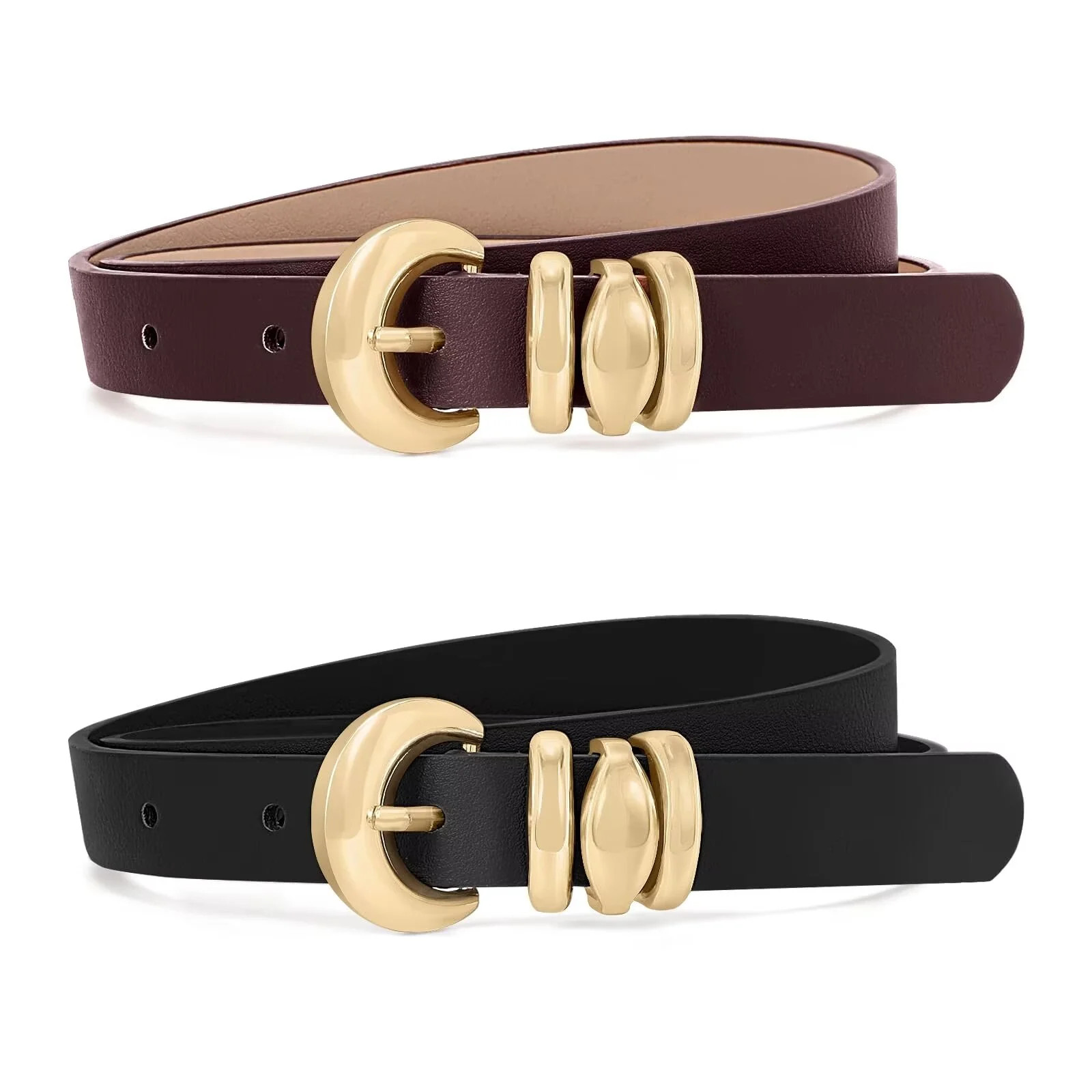 JASGOOD Womens Skinny Leather Belts for Ladies Waist Belt for Jeans Dresses with Gold Buckle 2 Pa... | Walmart (US)