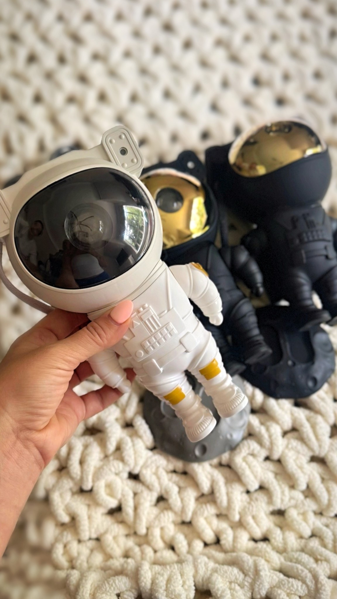 These little space buddy’s are so cute! Tons of settings for different themes, comes with a remote and have a timer. My kids love theirs! 
