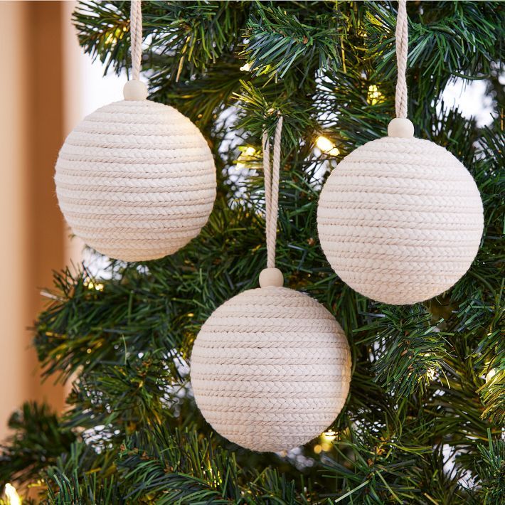 Rope Ball Ornaments - White/Natural (Set of 3) | West Elm | West Elm (US)