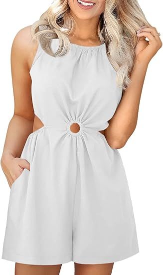 DEEP SELF Rompers for Women 2023 Summer Sleeveless Tank Romper Cutout O Ring Short Jumpsuits with... | Amazon (US)
