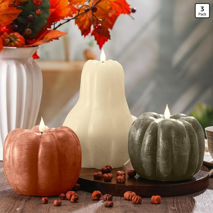 3 Pcs Halloween Pumpkin Flameless Candle | Amazon (US)