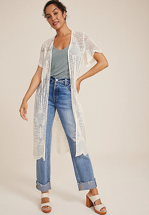 Embroidered Mesh Kimono | Maurices