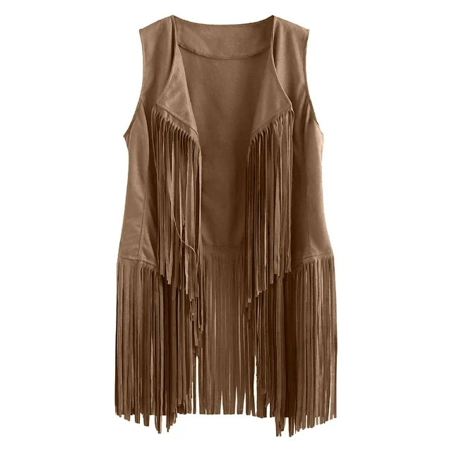 Juebong Fringe Vest for Women Suede Faux Tassels Vest 70s Ethnic Hippie Open-Front Sleeveless Ves... | Walmart (US)