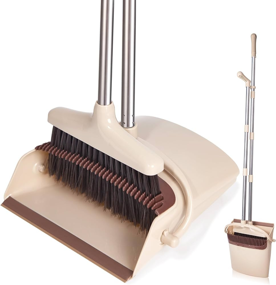 Broom and Dustpan Set with Long Handle, Light Weight Stainless Steel Poles Stand Upright Dustpans... | Amazon (US)