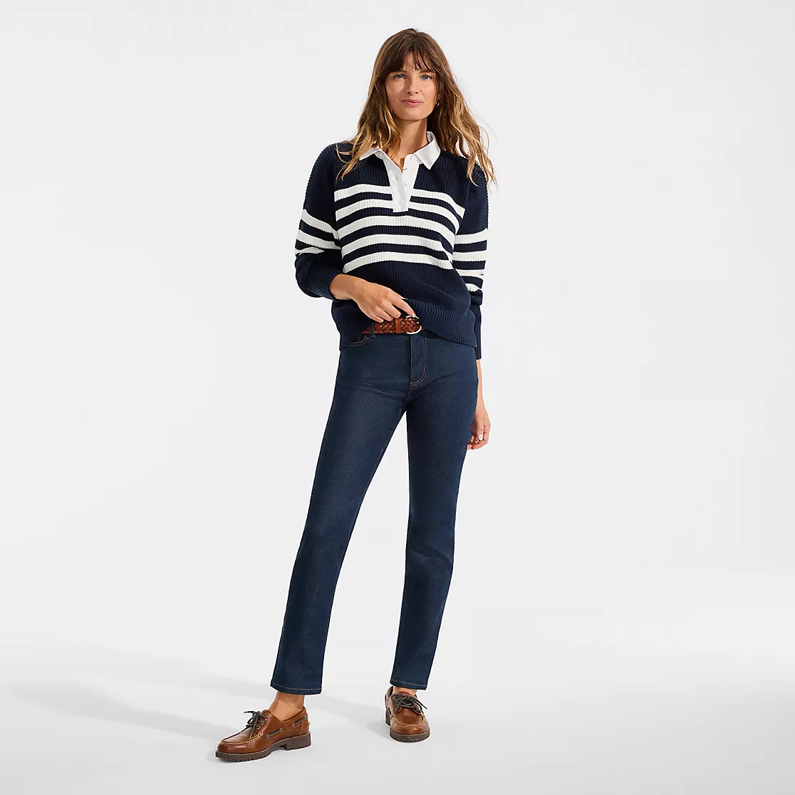 Women's Drifter Rugby with Woven Collar Sweater | Lands' End (US)