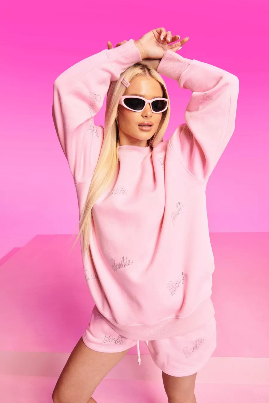 Barbie All Over Rhinestone Slogan Sweat Short | Boohoo.com (US & CA)