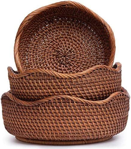 NATUREOME Rattan Baskets for Storage Wicker Potato Basket Set 3 Round Wicker Basket Organizer Bre... | Amazon (US)
