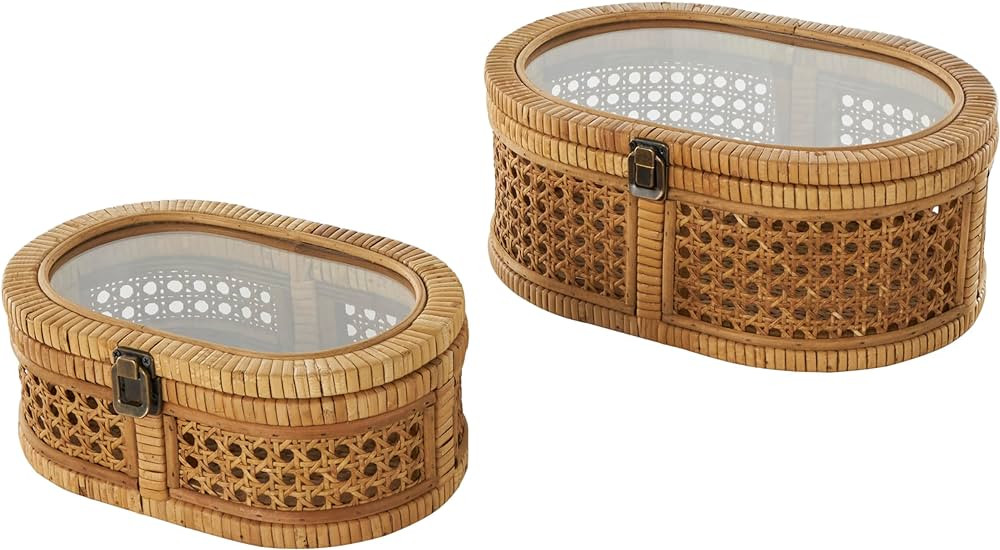 Deco 79 Rattan Handmade Decorative Box Wrapped Oval Storage Decorative Keepsake Boxes with Cane P... | Amazon (US)