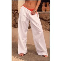 White Cotton Linen Blend Drawstring Waist Pants | PrettyLittleThing US