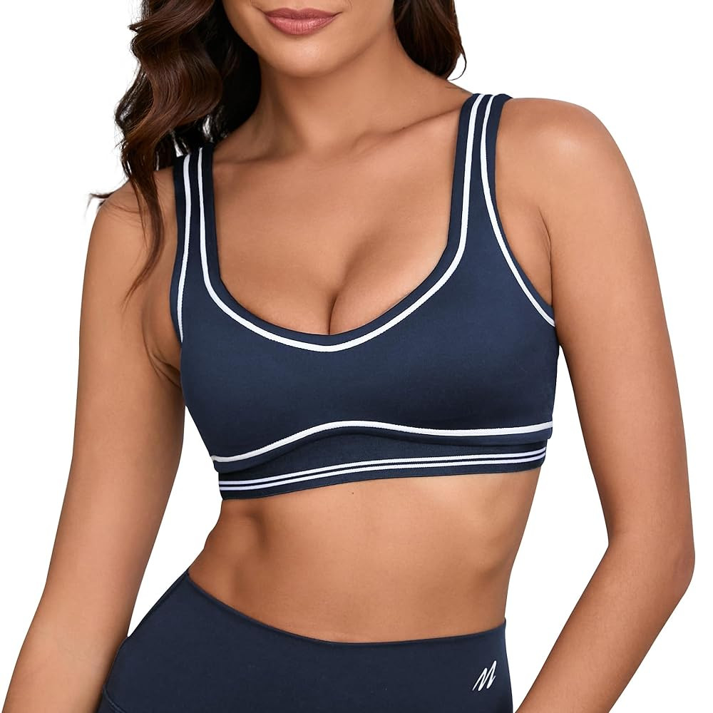 Move With You Women Sweetheart Padded Sports Bra- Workout Fitness Square Neck Low Back Yoga Bra | Amazon (US)