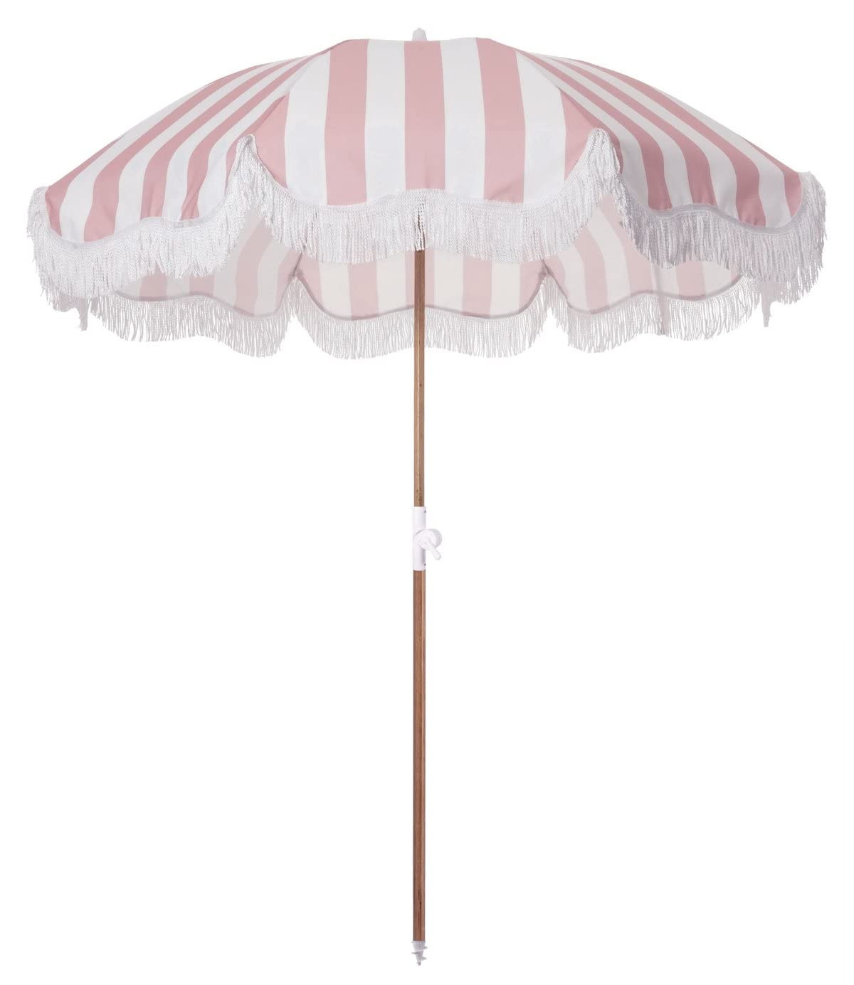 Business & Pleasure Co. Holiday Umbrella - Boho Beach Umbrella with White Fringe, UPF 50+, 1" Til... | Amazon (US)