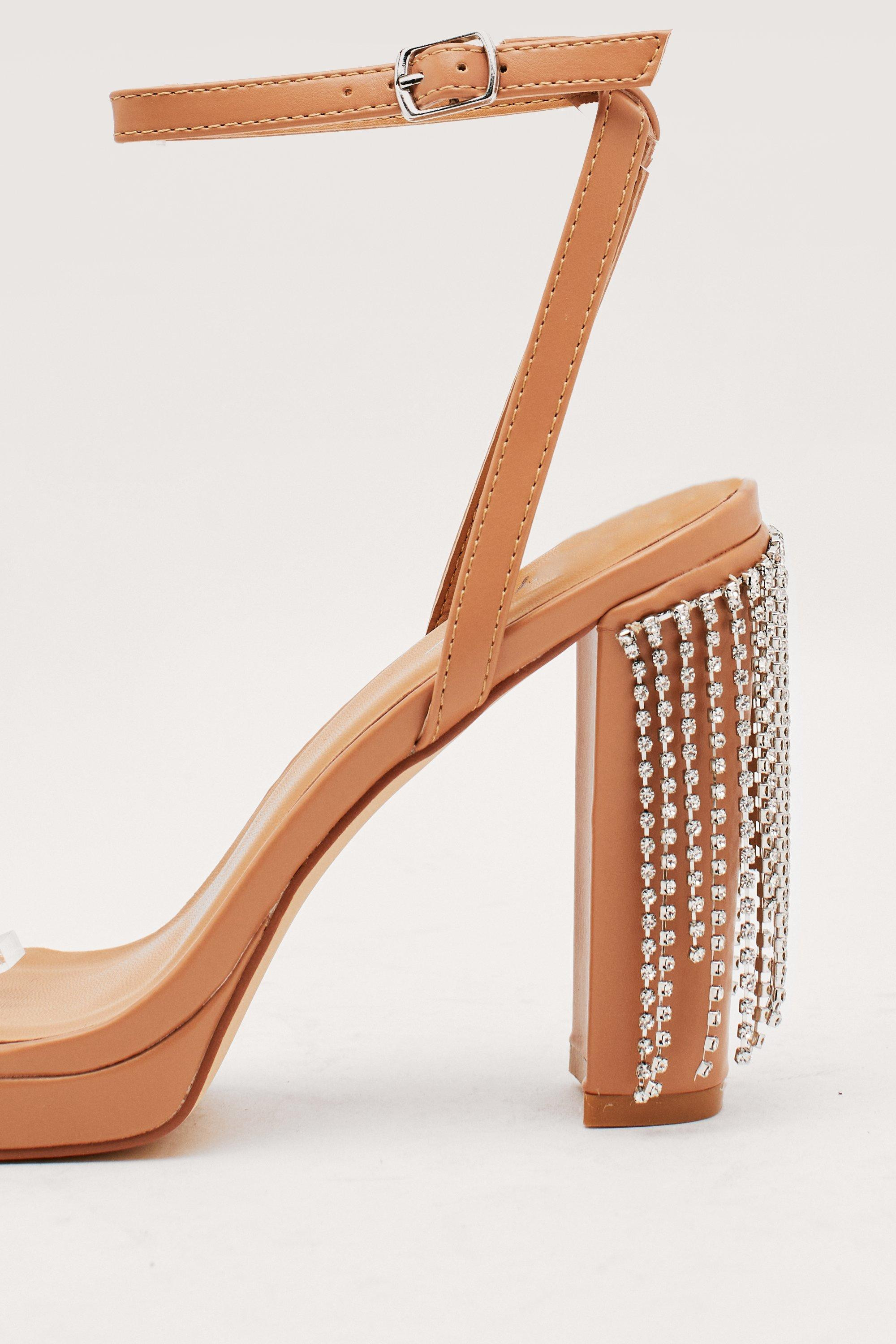 Faux Leather Strappy Diamante Fringe Heels | Nasty Gal (US)