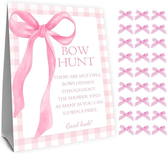 Pink Bow Baby Shower Decorations, Girl's Baby Shower with 50PCS Pink Bow Cards Kids' Party, Birthday Party Decorations, Party Favor & Decorations | Amazon (US)