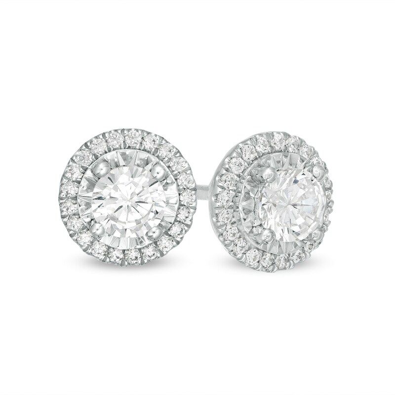 1/2 CT. T.W. Diamond Frame Stud Earrings in 10K White Gold | Zales