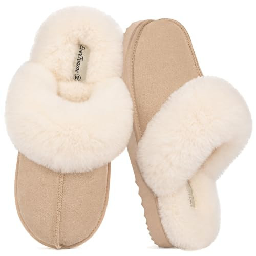 EverFoams Women's Genuine Leather Wool House Slippers Beige,7-8 US | Amazon (US)