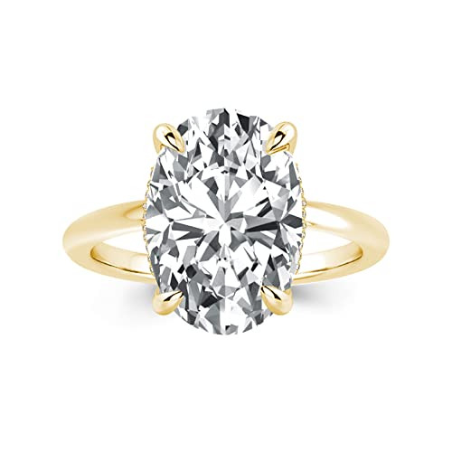 Pzokooi 5.5ct Elongated Oval Cut Women's Engagement Ring,Simulated Diamond Promise Ring in Gold Plated 925 Sterling Silver(Size:6.5) | Amazon (US)
