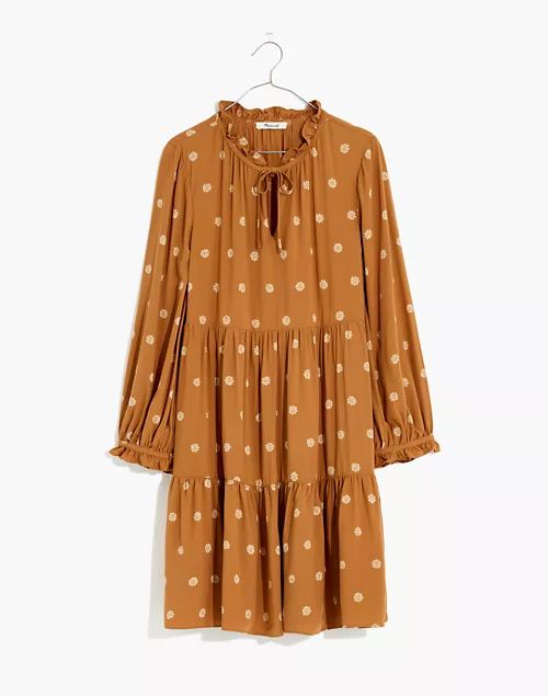 Tie-Neck Tiered Mini Dress in Bloom Dot | Madewell