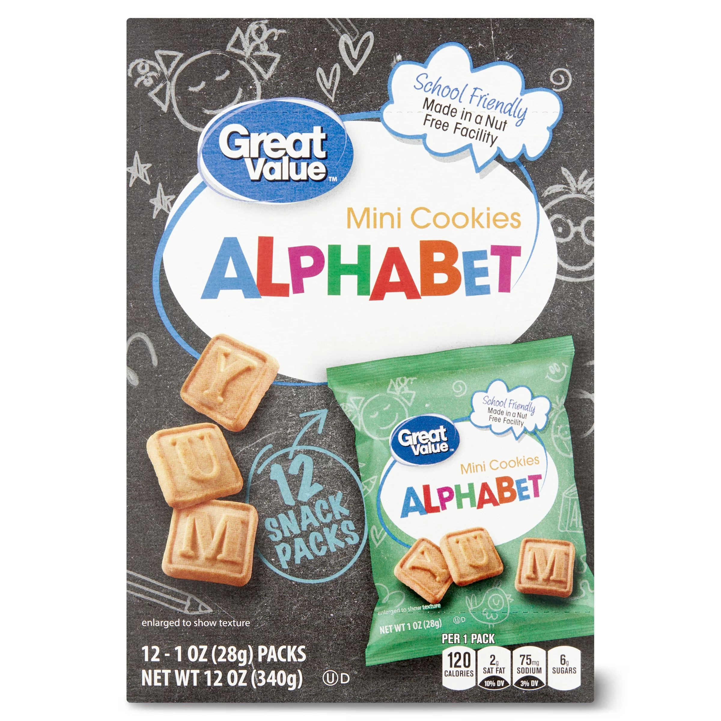 Great Value Alphabet Mini Cookies, 1 oz, 12 Count | Walmart (US)