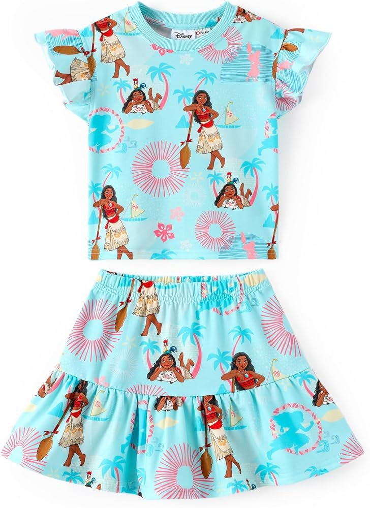 Disney Frozen Elsa Minnie Mouse Stitch Princess Girls' Skirt Sets Ruffle Short Sleeve Clothes 2pc... | Amazon (US)