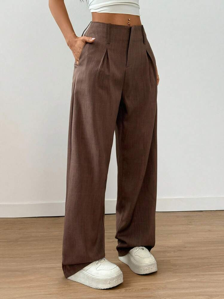 SHEIN X JIMENA & MATEO Chiquease Women Solid Color Wide-Leg Pants With Pockets Fall Cloth For Wom... | SHEIN