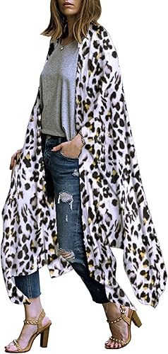 Hibluco Women's Sheer Chiffon Floral Kimono Cardigan Long Blouse Loose Tops Outwear | Amazon (US)