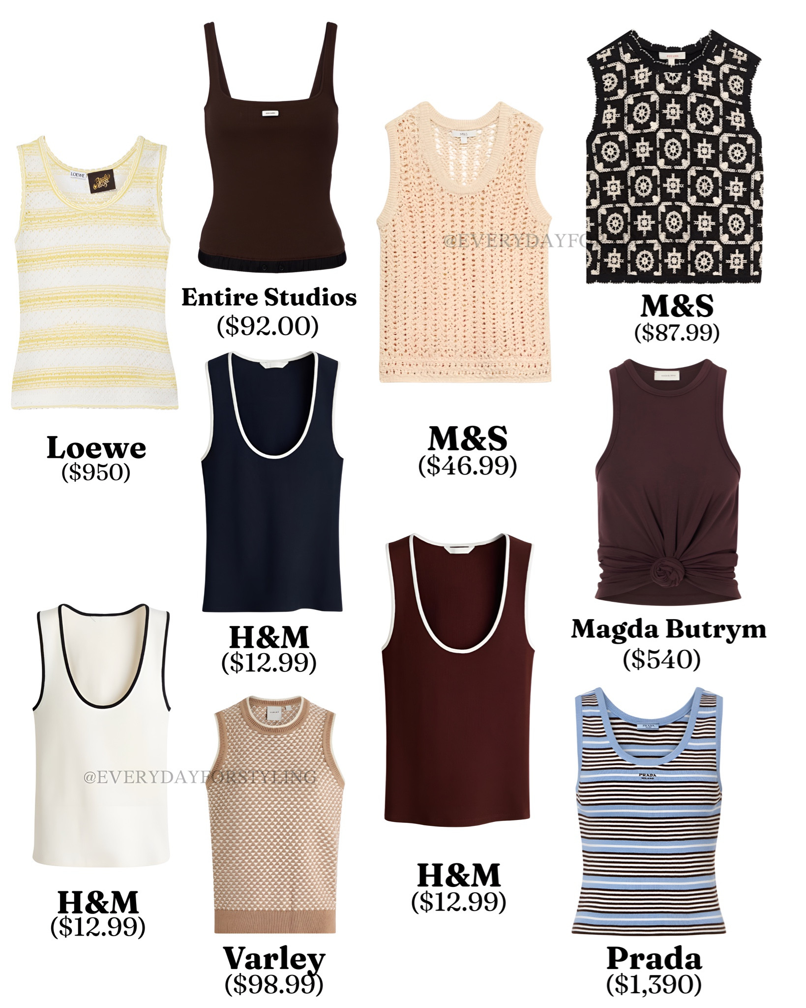 Ten tanks that prove this is genuinely the most important basic in your entire wardrobe🤎🤍 

cotton tank top edit 2026, best tank tops women, Prada tank top, Loewe knit tank, Magda Butrym tank, H&M tank tops, Entire Studios tank, Varley tank top, M&S crochet tank, luxury vs affordable tanks, designer tank tops women, best basics wardrobe 2026, elevated wardrobe essentials, quiet luxury basics, tank top splurge vs save, chic summer basics, affordable designer dupes, high street luxury basics, summer wardrobe staples, everydayforstyling

#TankTopEdit2026, #SplurgeVsSaveFashion, #LuxuryBasicsWomen, #BestTankTops2026, #DesignerVsHighStreet​​​​​​​​​​​​​​​​


#LTKSeasonal #LTKTravel #LTKootd