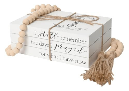 Decorative Books for Home Decor, Faux Books for Decoration, Rustic Farmhouse Decor, Fake Books with 52in Wood Beads Garland, Book Decor for Living Room Coffee Table (Prayed) | Amazon (US)