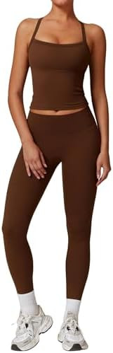 Womens Workout Sets Two Piece Cross Back Tank Top Matching High Waist Leggings Sets Gym Outfits W... | Amazon (US)