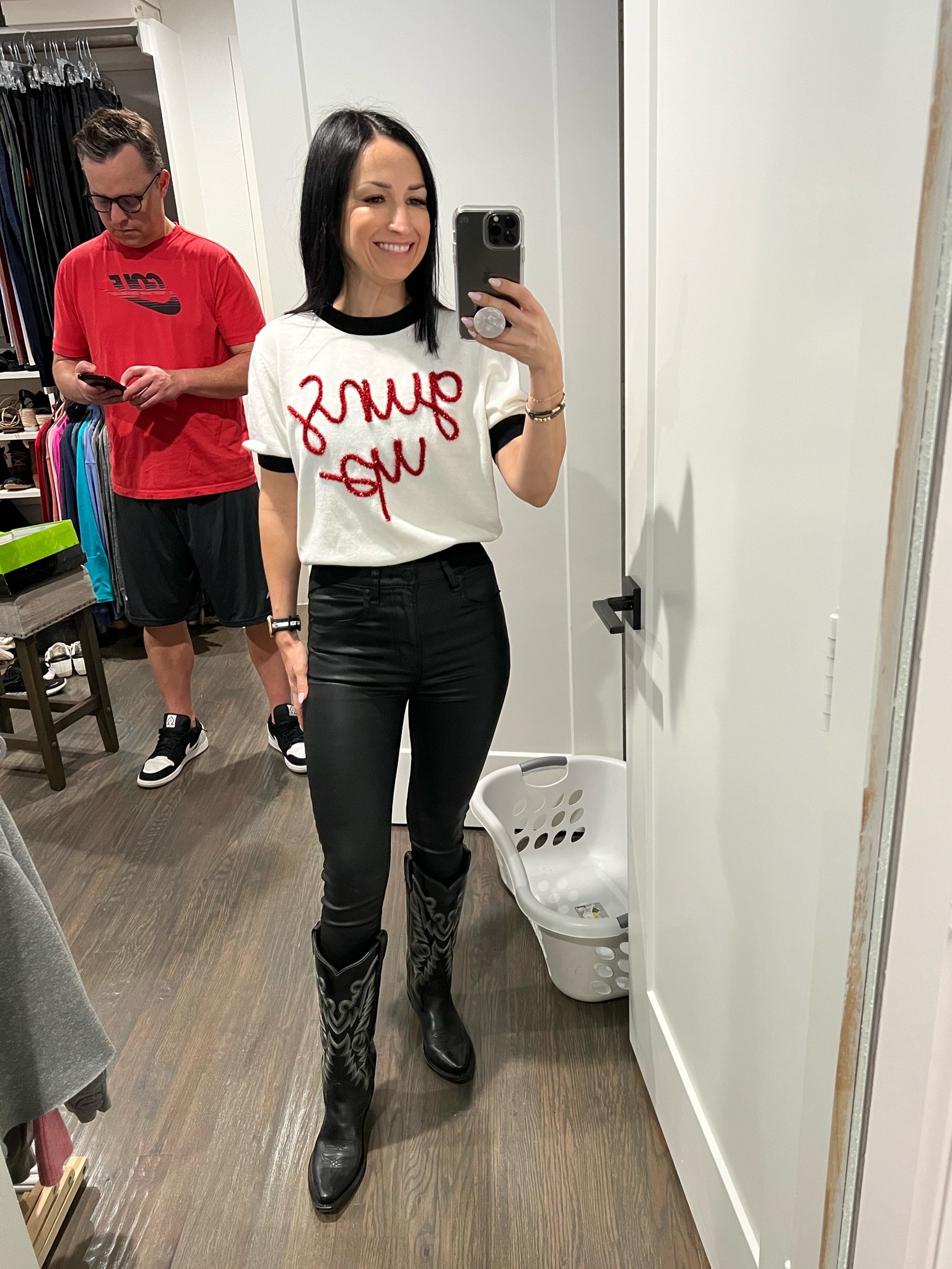 Wore this to the parents weekend game! Queen of sparkles sweater, coated denim skinnies and boots🤠

#LTKU #LTKSeasonal #LTKstyletip