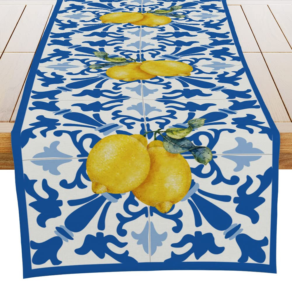 Italy Blue Tiles Runner Decorative, Italian Lemons Summer Table Runner Decorations for Dining Roo... | Amazon (US)