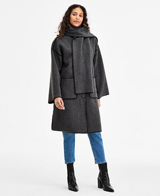 Women's Button-Front Edge-Stitch Scarf Coat | Macy's