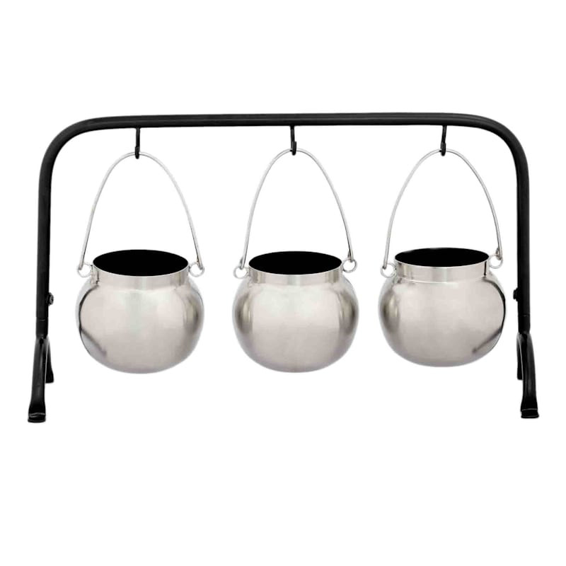 Set of 3 Hanging Halloween Cauldrons on Stand, 15x8.5 | At Home