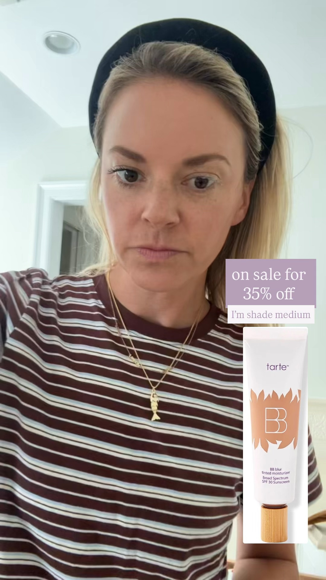 New BB cream I’ve been using is 35% off!! 
•shade Mykonos in Nars
•shade medium in Tarte + a little goes a long way 
•striped tee, size small/tts 
•name necklace is old ring concierge 

Fish necklace, makeup, tinted moisturizer

#LTKSaleAlert #LTKBeauty